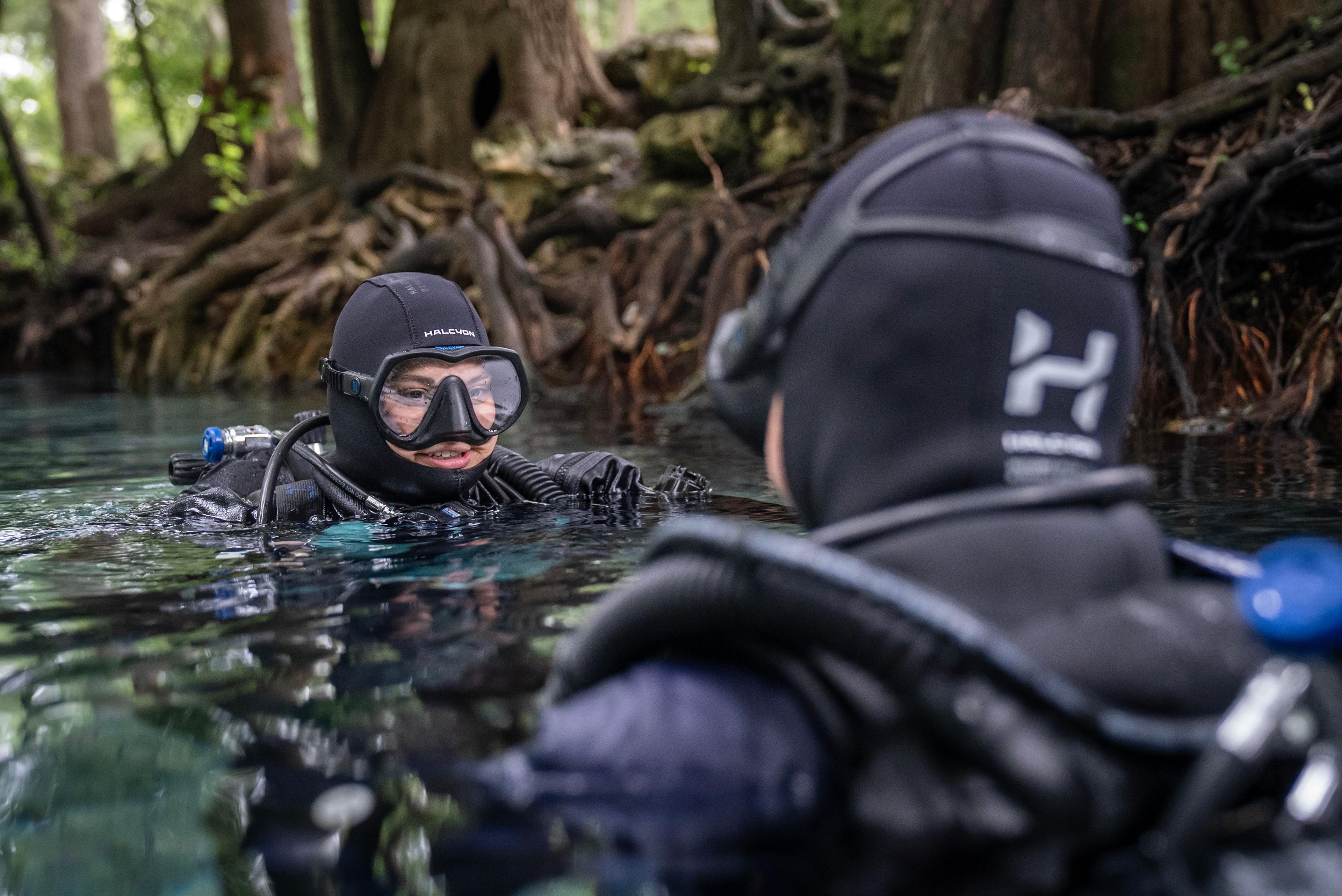 Diver with Halcyon Univision mask at the surface