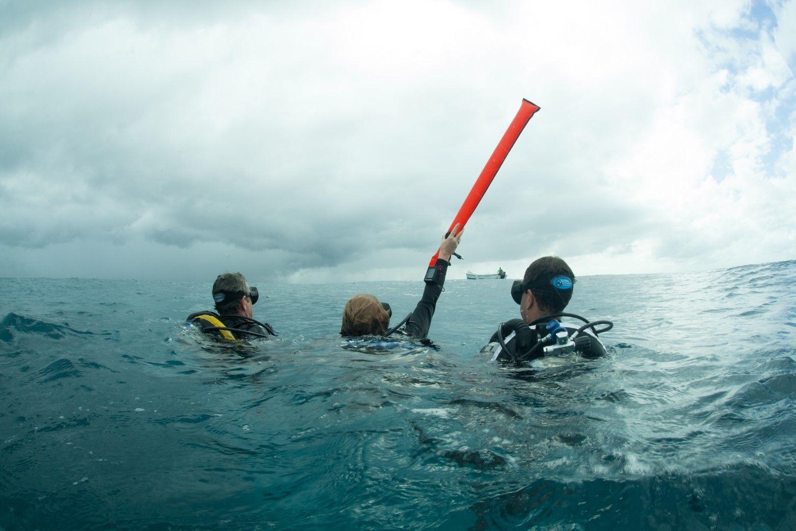 Divers with SMB at the surface